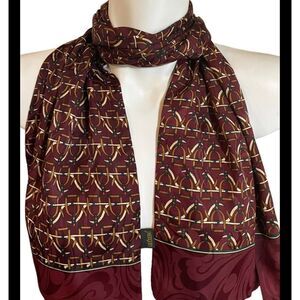 Kkusebo / Burgandy Green Brown / Rectangle Scarf / 10" x 50" / Polyester